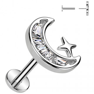Piercing oreille croissant de lune serti et �toile (push-in)