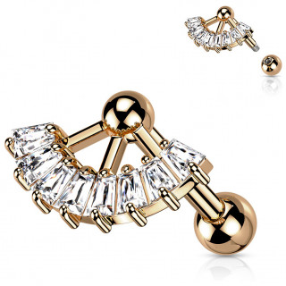 Piercing oreille cuivr� � �ventail de zirconiums en trap�ze