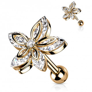 Piercing d'oreille cuivr� � fleur de zirconiums en marquises