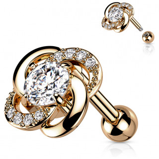 Piercing oreille cuivr� � fleur en spirales pav�e de zirconiums