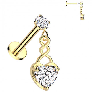 Piercing oreille dor� � coeur zirconium et spirale en pendentif