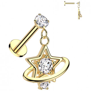 Piercing oreille dor� �toile sertie cercl�e (tragus, h�lix, lobe...)