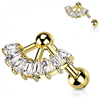 Piercing oreille dor� � �ventail de zirconiums en trap�ze