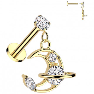 Piercing oreille dor� � lune �tincelante en pendentif