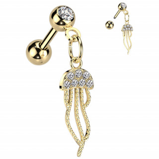 Piercing oreille dor� � m�duse sertie en pendentif