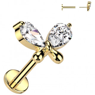 Piercing oreille dor� Papillon �l�gant zirconiums (Push-in)