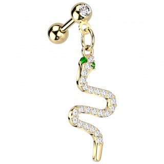 Piercing oreille dor� � pendentif serpent pav� de zirconiums