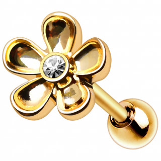 Piercing oreille dor� petite fleur � pierre claire (h�lix, flat, lobe...)