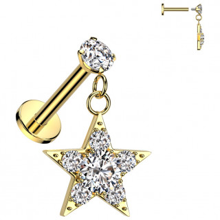 Piercing oreille dor� � strass et pendentif �toile �tincellante