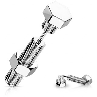 Piercing oreille en forme d'�crou et boulon en acier
