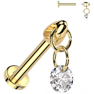 Piercing d'oreille en Titane dor� � c�ne et zirconium suspendu (h�lix, lobe...)