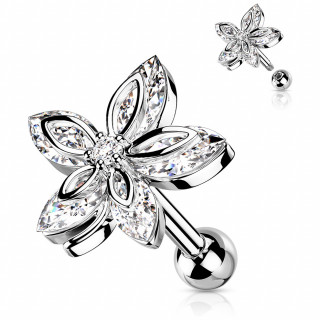 Piercing d'oreille � fleur de zirconiums en marquises