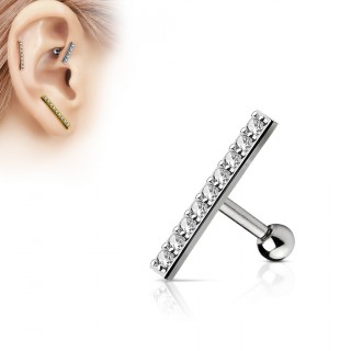 Piercing oreille grande barre grise pav�e de strass
