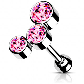 Piercing oreille (h�lix, flat...) en acier � arc de cristaux Roses
