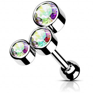 Piercing oreille h�lix lobe en acier � arc de cristaux Aurore Bor�ale