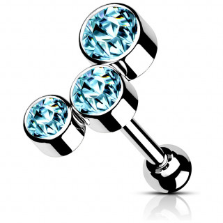 Piercing oreille h�lix lobe en acier � arc de cristaux Bleues aqua