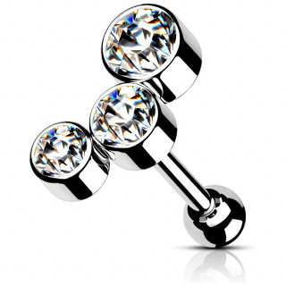 Piercing oreille h�lix lobe en acier � arc de cristaux Claires