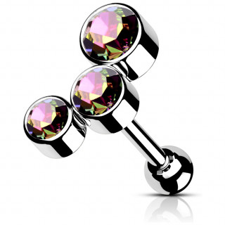 Piercing oreille h�lix lobe en acier � arc de cristaux Vitrail Medium