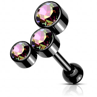 Piercing oreille h�lix lobe en acier noir � arc de cristaux