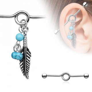 Piercing oreille industriel � attrape r�ve avec turquoise