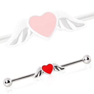 Piercing oreille industriel � coeur avec ailes d'ange