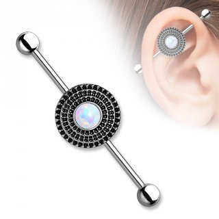 Piercing oreille industriel � disque antique avec Opale
