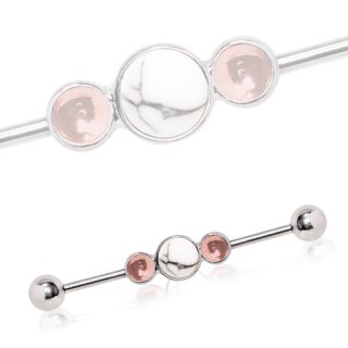 Piercing oreille industriel � howlite blanche et fausses bulles