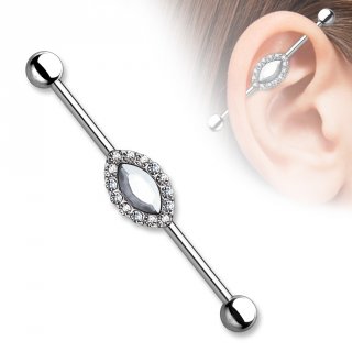 Piercing oreille industriel � pierre claire en marquise et strass