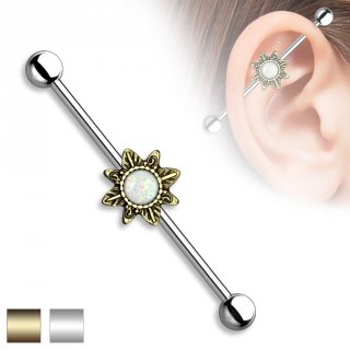 Piercing oreille industriel � soleil tribal et Opale