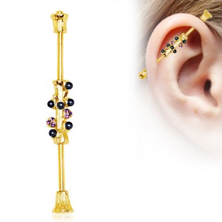 Piercing oreille industriel arbre imaginaire plaqu� or