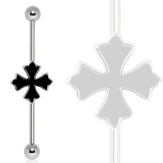 Piercing oreille industriel croix patt�e noire