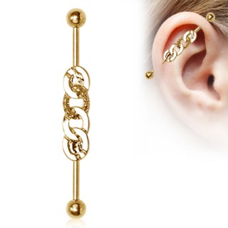 Piercing oreille industriel dor� � maillons style chaine
