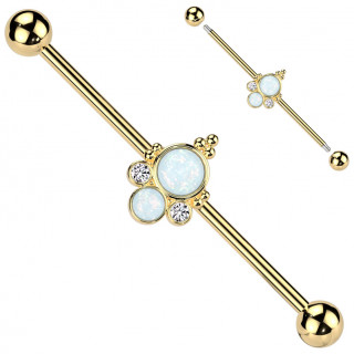 Piercing oreille industriel dor� style miroir ancien perl� � zirconiums et opales