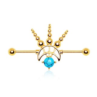 Piercing oreille industriel style cosmique plaqu� or avec turquoise