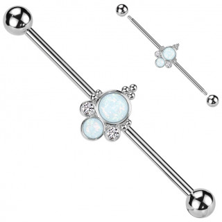 Piercing oreille industriel style miroir ancien perl� � zirconiums et opales