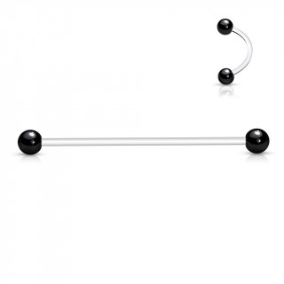 Piercing oreille industriel � tige bioflex et boules noires en acier