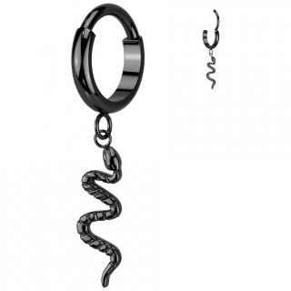 Piercing oreille noir anneau clicker � pendentif serpent en Titane