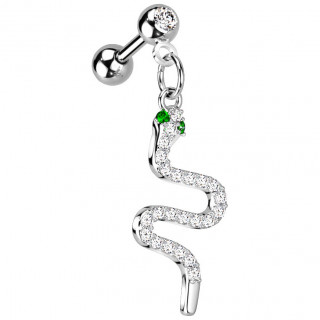 Piercing oreille � pendentif serpent pav� de zirconiums