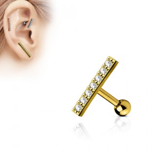 Piercing oreille plaqu� or � barre pav�e de strass