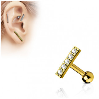 Piercing oreille plaqu� or � barette pav�e de strass