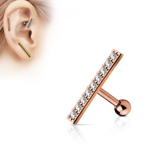 Piercing oreille plaqu� or rose � grande barre pav�e de strass
