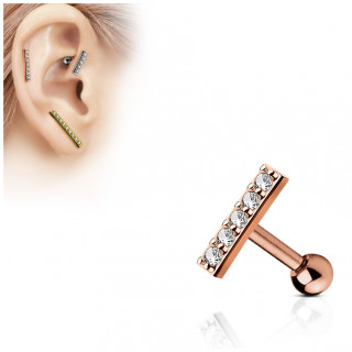 Piercing oreille plaqu� or rose � barette pav�e de strass