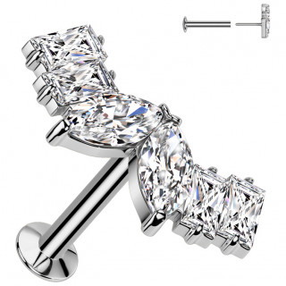 Piercing oreille push-in � arc avec cristaux marquise et carr�s �tincelants