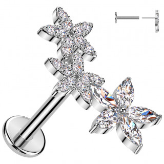 Piercing oreille push-in � arc de fleurs zirconiums (h�lix, flat, lobe...)