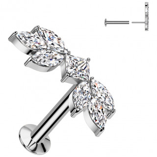 Piercing oreille push-in � branche de feuilles zirconiums
