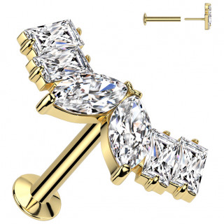 Piercing oreille push-in dor� � arc avec cristaux marquise et carr�s �tincelants
