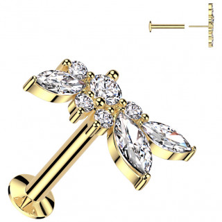 Piercing oreille push-in dor� � cluster de zirconiums