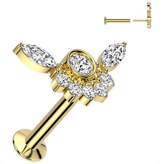 Piercing oreille push-in dor� � embout en forme d'ailes scintillantes