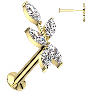 Piercing oreille push-in dor� � fine vigne de zirconiums