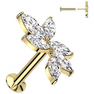 Piercing oreille push-in dor� � vigne de zirconiums en amandes